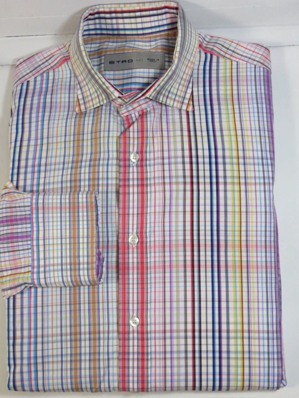 Etro Multicolor Striped Plaid Cotton Dress Shirt - Men's